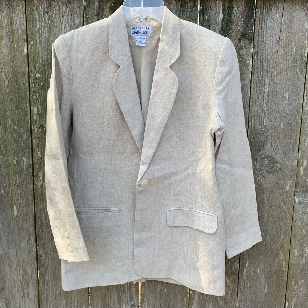 BILL BLASS vintage linen menswear blazer jacket spring summer classic neutral